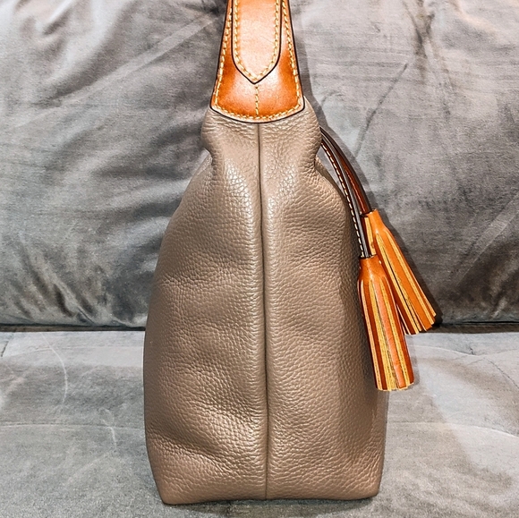 DOONEY & BOURKE PAIGE SAC PEBBLED LEATHER TASSLED HOBO BAG IN ELEPHANT BNWOT - Picture 6 of 17